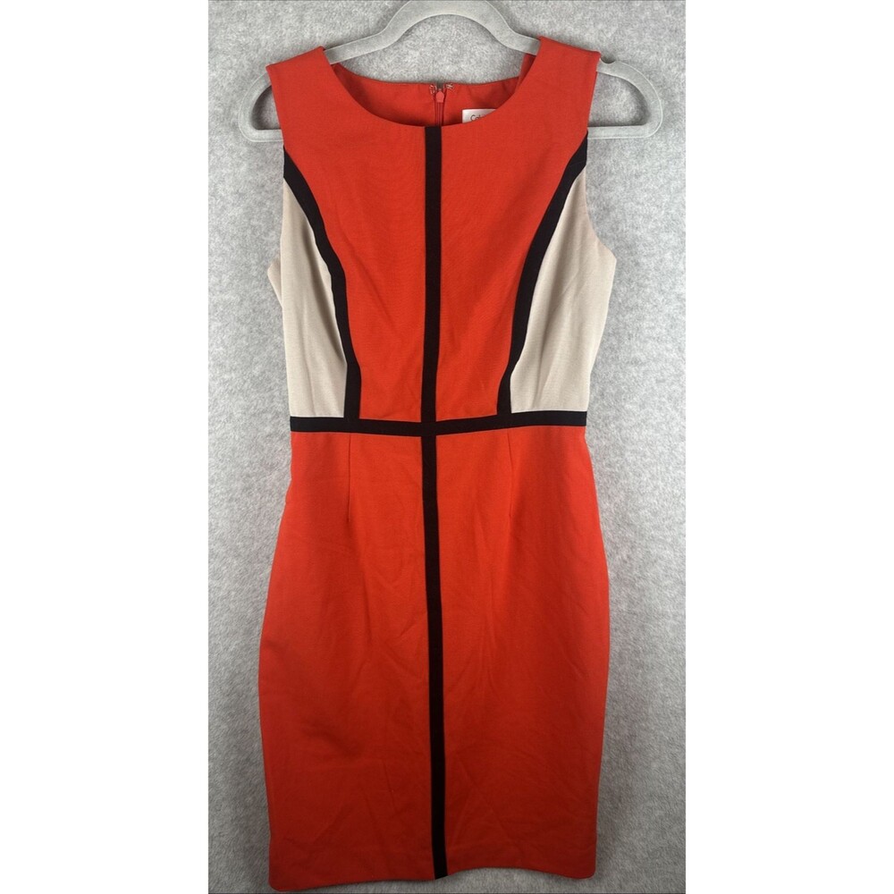 Calvin Klein Sheath Dress Women's 4 Red Black Colorblock Sleeveless Professional